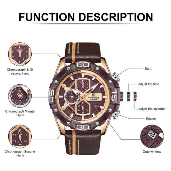 VYRIŠKAS LAIKRODIS NAVIFORCE NF8018 - CHRONOGRAPH (zn122d) + BOX - Image 5