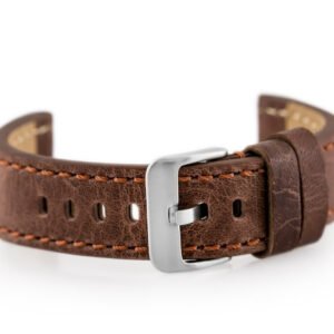Laikrodžio odinis dirželis W48 - PREMIUM - tamsiai rudas II - 20 mm