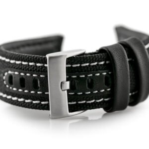 W34 odinis laikrodžio dirželis - PREMIUM - juodas/baltas - 22 mm